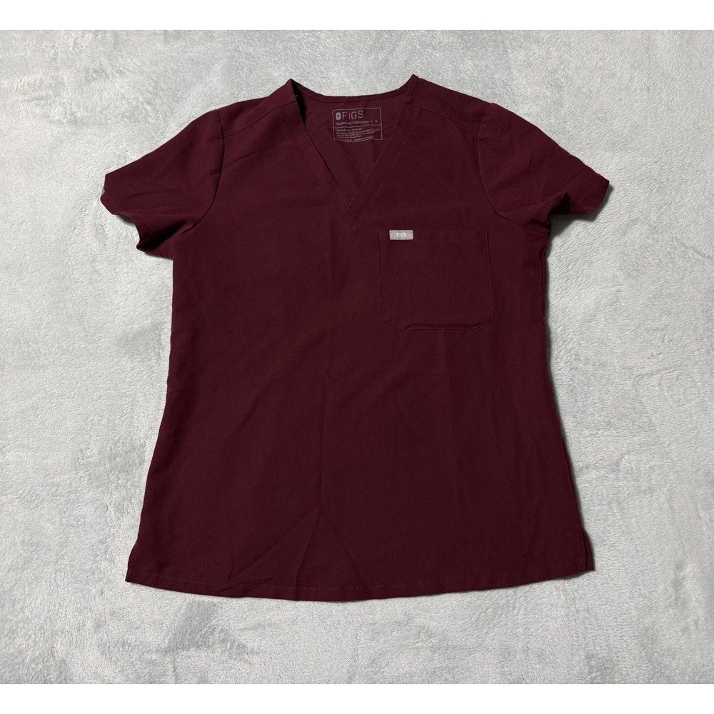 FIGS Catarina Womens Small One Pocket Scrub Top Technical Collection Burgundy